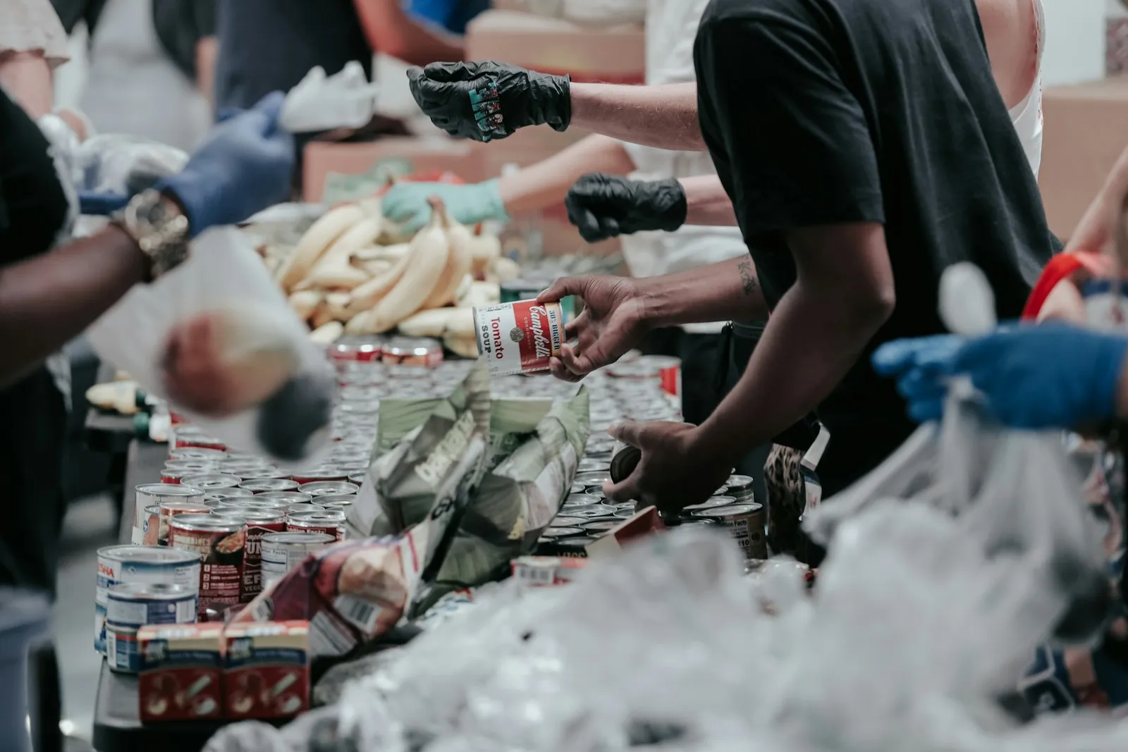 Charity workers sorting donations